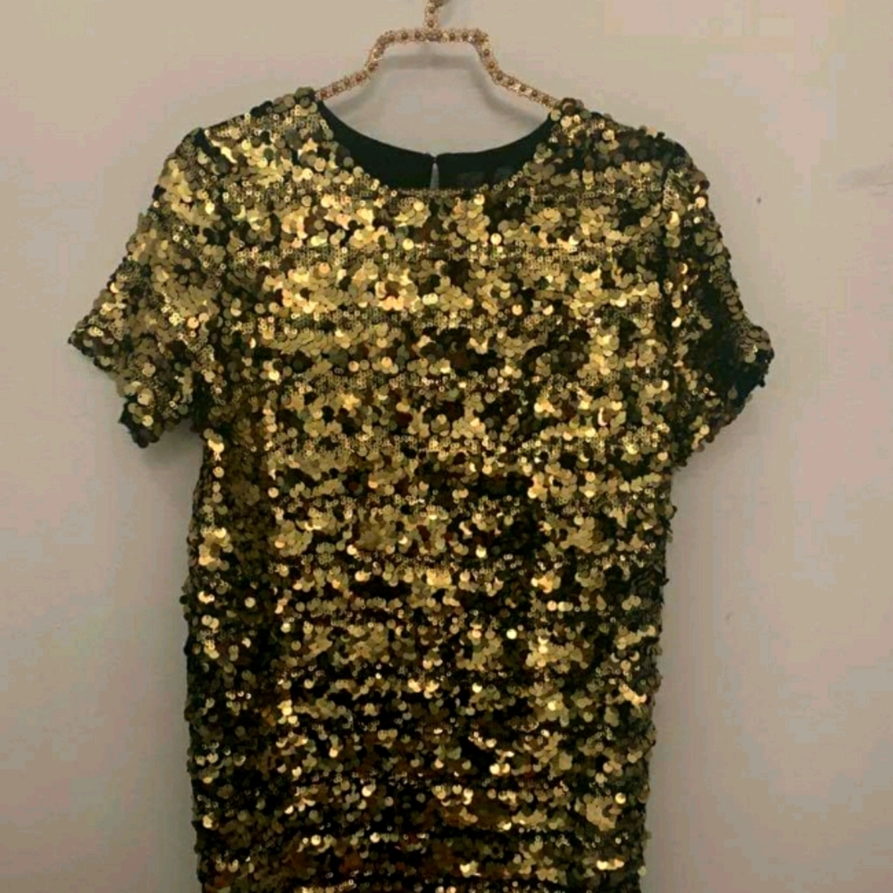Black evening dress with gold sequins